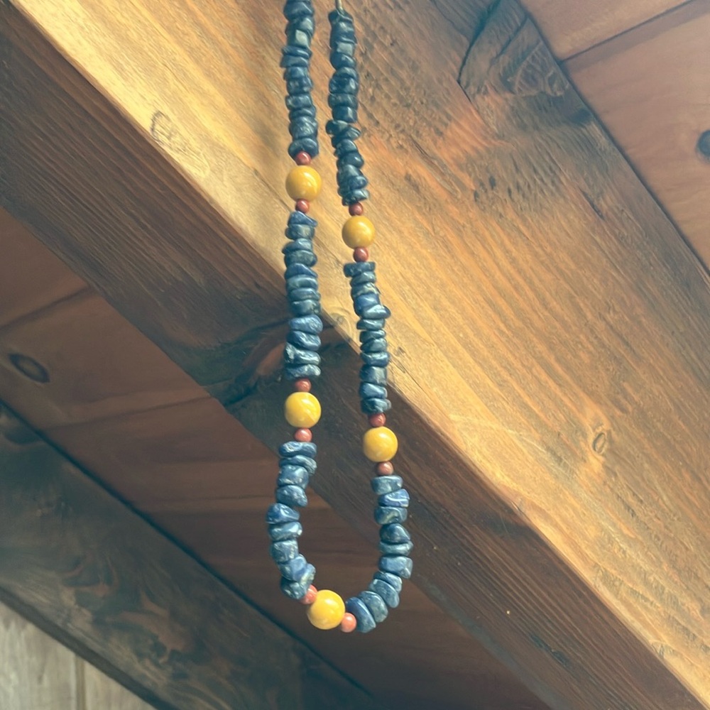 Kids Beaded Necklace - Blue and Yellow